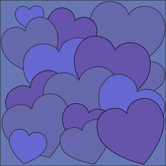 Set of purple hearts and very peri tones flat design