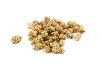 Mulberry dry berries morus alba isolated on white