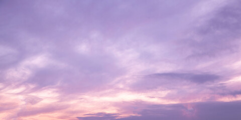 Purple sky with clouds background. Summer twilight sky