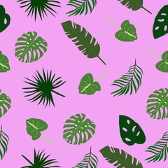 Pattern plants on a white background .Seamless pattern with palm, philodendron  and  tropical leaves.For design textile ,fashion, fabric.  