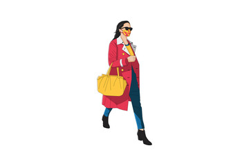 Vector illustration of fashionable women walking with mask