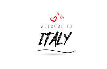 Welcome to ITALY country text typography with red love heart and black name