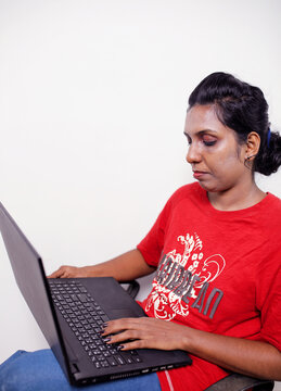 young woman working using computer laptop concentrated and confident