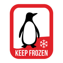 Keep frozen logo with penguin. Food package label, storage instruction vector design