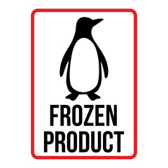 Frozen product logo with penguin. Food package label, storage instruction vector design