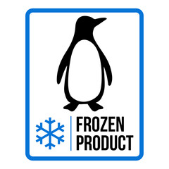 Frozen product logo with penguin. Food package label, storage instruction vector design