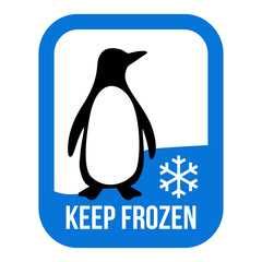 Keep frozen logo with penguin. Food package label, storage instruction vector design