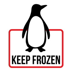 Keep frozen logo with penguin. Food package label, storage instruction vector design