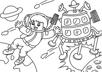 astronaut coloring page for kids vector