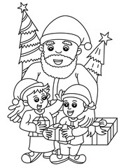 cartoon cute santa claus with kids coloring page or book for kids vector