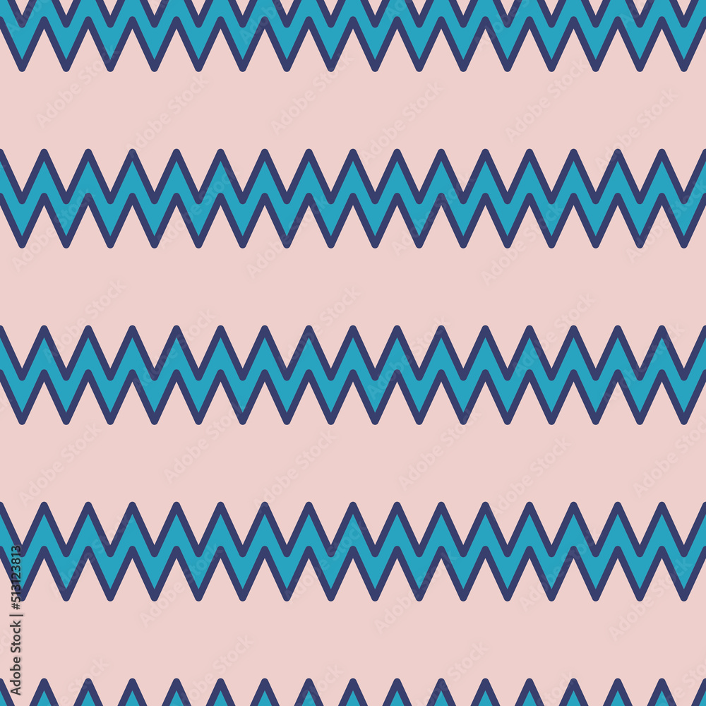 Poster Pattern for print and decoration. Blue zigzags, creating the usual chevron pattern of the layers. Vector repeating pattern.