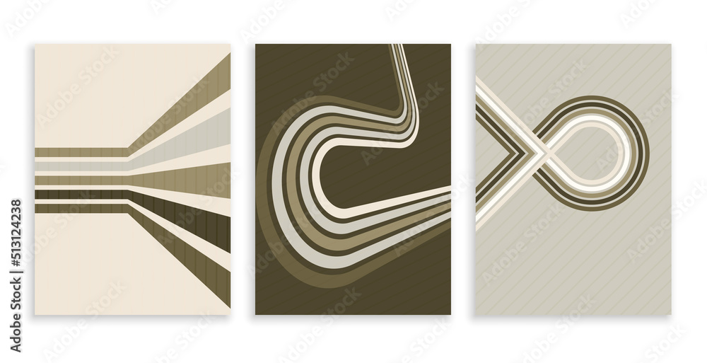 Wall mural retro style strip lines flow poster background in set of three