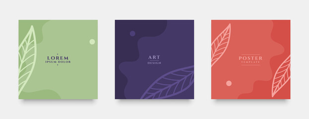 set of fluid minimal style social media card banners with leaf design