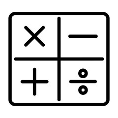 Calculator icon in flat black line style, isolated on white background