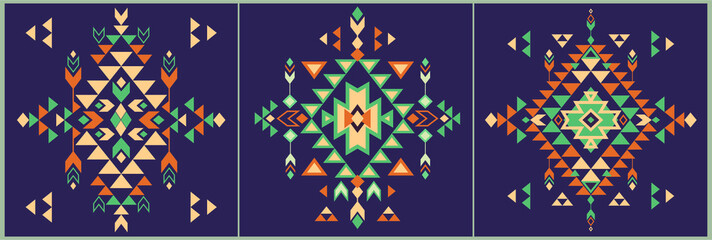 Vector dark ethnic set. Tribal folk aztec geometric pattern element. Colorful art print design. Poster. - obrazy, fototapety, plakaty