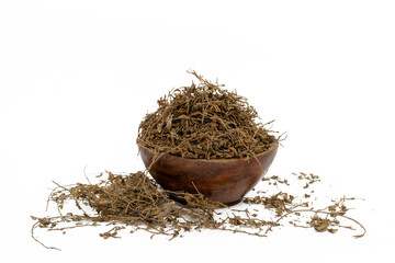 Raw natural shankh pushpi convolvulus pluricaulis on white background