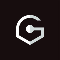 Initial letter G logo template with geometric lock key line art illustration in flat design monogram symbol