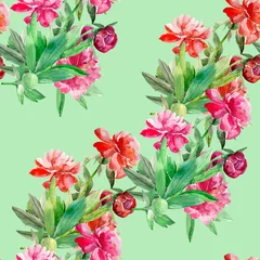 Schilderijen op glas Peonies  seamless pattern,flowers watercolor illustration.Image on white and colored background. © svemar