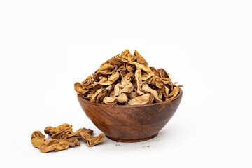 Dry peel of lemon, isolated on white background
