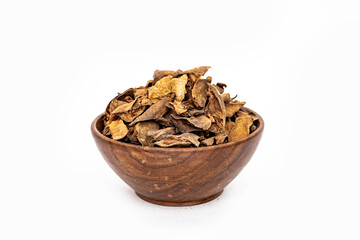 Dry peel of lemon, isolated on white background