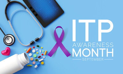 ITP (Immune thrombocytopenic purpura) awareness month is observed every year in September,  it is a blood disorder characterized by a decrease in number of platelets in the blood. 3D Rendering