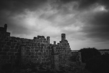 East Coast of Sicily in Italy, Europe on a warm spring day at the coast with old structures