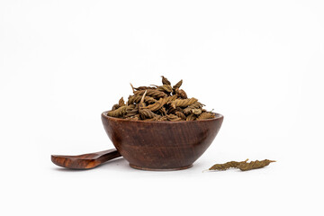 Organic herbs marod phali seed jonka phal melikayalu lalparnni avaitini screw on white background