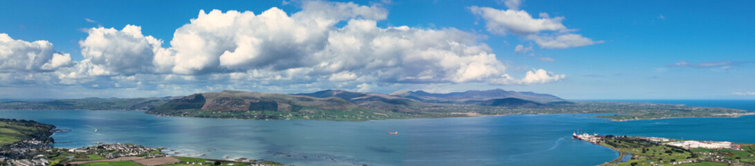 Aerial photo of Slieve Donard slieve Binnian and Slieve Bearnagh Mountains Carlingford Lough Louth Ireland