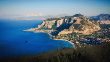 Fototapeta na wymiar Lovely Coastal Town of Mondello in Sicily, Italy in Europe