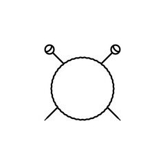 Knitting needles and big empty circle. Simple minimal logo design. Vector illustration on white background.