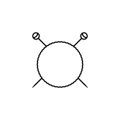 Knitting needles and big empty circle. Simple minimal logo design. Vector illustration on white background.