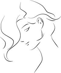Simple silhouette of a woman's face monochrome white background one line drawing.