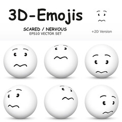 3D Emoji with SCARED - NERVOUS Facial Expressions in 6 Different 3D Perspectives -  EPS10 Vector Collection