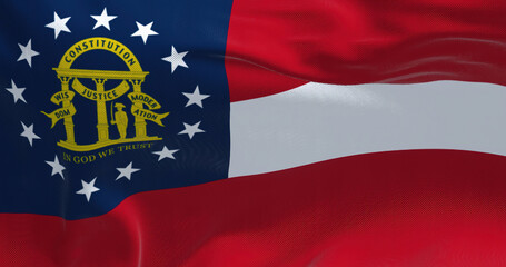 Close up of the state flag of Georgia waving in the wind