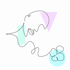 Woman face with flower. Continuous line drawing.