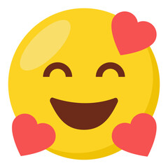 Smiling hearts face expression character emoji flat icon.