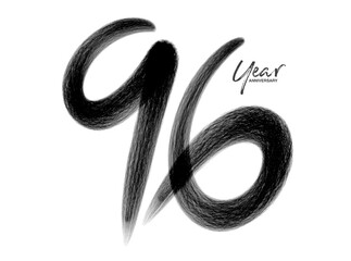 96 Years Anniversary Celebration Vector Template, 96 Years  logo design, 96th birthday, Black Lettering Numbers brush drawing hand drawn sketch, number logo design vector illustration - obrazy, fototapety, plakaty