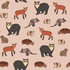 South America animals vector seamless pattern