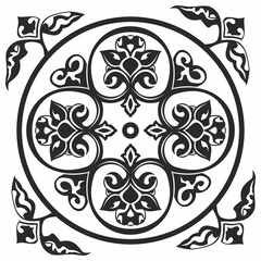 Georgian round ornament pattern black and white