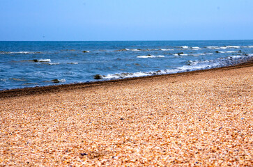 Sea of Azov and shell coast in summer