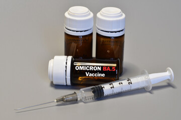 Covid-19 Omicron BA.5 Variant Strain Vaccine. Syringe and Vaccine. Treatment for Coronavirus...