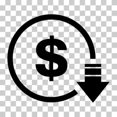 Cost reduction- decrease dollar icon. Vector symbol image isolated on background