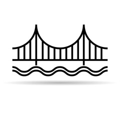 Silhouette bridge icon with shadow, urban architecture design, travel line construction symbol vector illustration