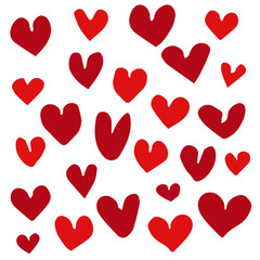 Cute red hand drawn heart vector set isolated on white background