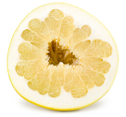 Slice pomelo fruit isolated on white background. Clipping path and full depth of field