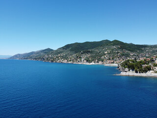 Fototapeta na wymiar Looking northwest a long the coast of the Ligurian Sea near Camogli, Italy.