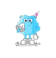 cotton candy cry with a tissue. cartoon mascot vector