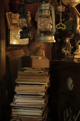 old books and lamp