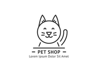 Pet shop emblem with cat line icon