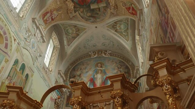 catholic worship church of Ukraine Ternopil city. High quality 4k footage